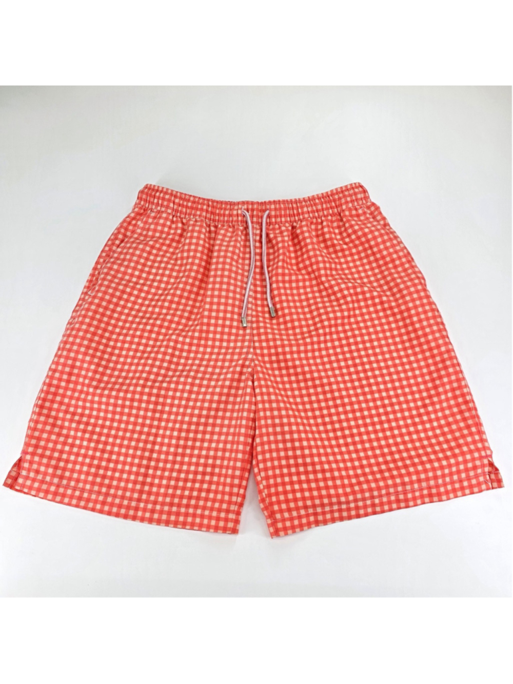 Peter Millar Swim Trunks Mens M Coral Pink Gingham Resort Beach Swim Shorts